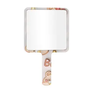 VOCOSTE 1pc Women's Eyelash Pattern Square Handheld Mirror for Business Travel Pink White