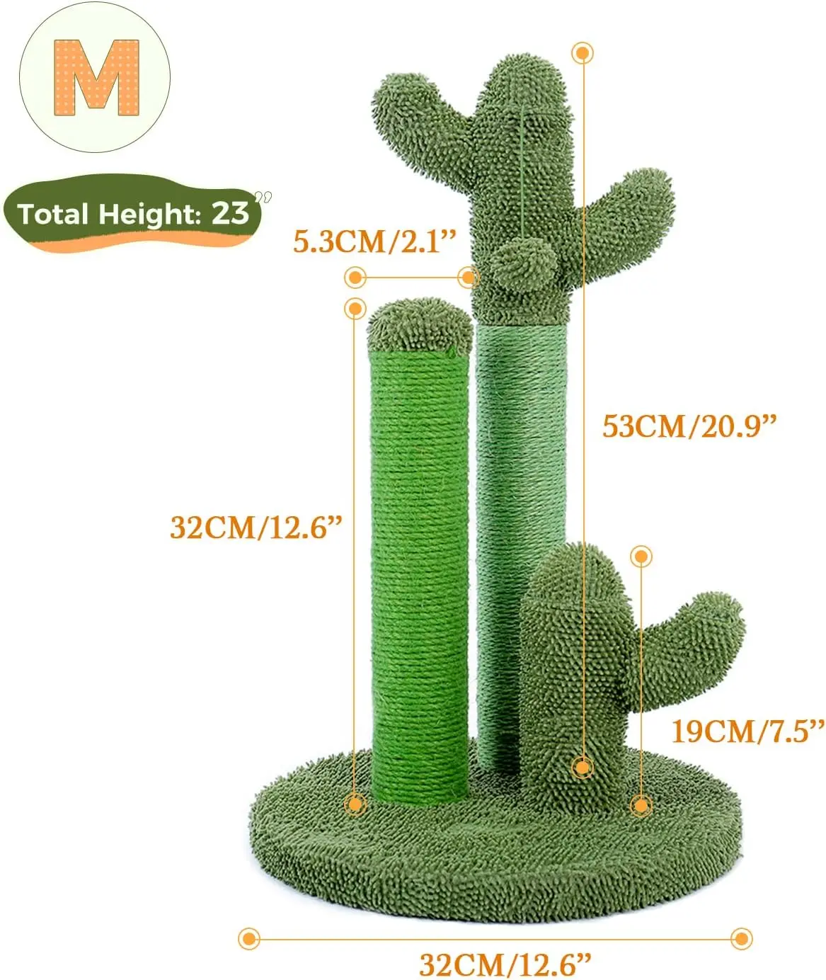 Cat Scratching Post Cactus Cat Scratcher Featuring with 3 Scratching Poles and Dangling Ball