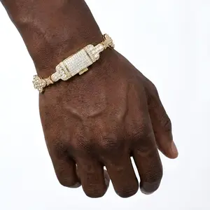 [ICE HUE] 18K Gold Vacuum Plated Copper Exquisite Flower Design Stackable Bracelet & Necklace with 5A+ Sri Lanka Zircon VVS (10mm Cross Flowers), Men's Accessories Gold Jewelry, Miami-Italy-Mexico-Micro Inspired, Luxury Daily Wear Gift Idea
