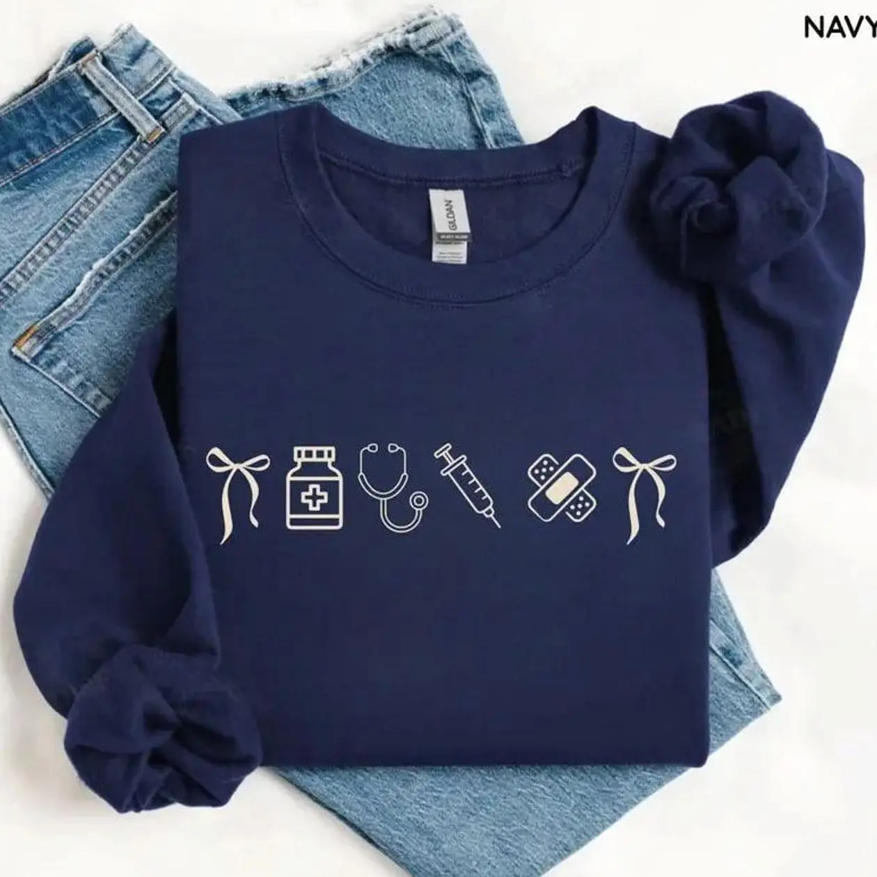 Minimalist Nurse Icons Sweatshirt, Cute Medical Crewneck Sweatshirt, Registered Nurse RN Appreciation Gift for Her, Future Nurse Nursing School Graduation Pullover, Hospital Staff Outfit, Cute Healthcare Worker Valentine Day Gift for Women