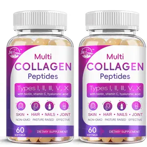 Multi Collagen Peptides Softgel - Type I, II, III, V, X - Hydrolyzed Collagen Peptides with Biotin, Vitamin C, Hyaluronic Acid, Supports Skin Hair Nail, Grass-Fed, Non-GMO, 60 Softgel, 2 Pack