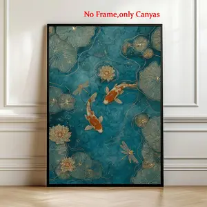 Koi Fish Lotus Wall Decor Poster, Canvas Art for Bedroom & Living Room, Unframed Gift Decoration, Modern Home Decor, Artwork, Model_xinghao