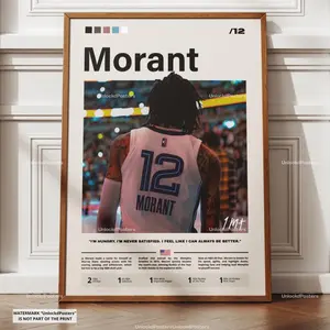 Ja Morant Poster, NBA Rising Star, Framed Memphis Grizzlies Print, Basketball Wall Art, Memphis Grizzlies Decor, Morant Basketball Artwork