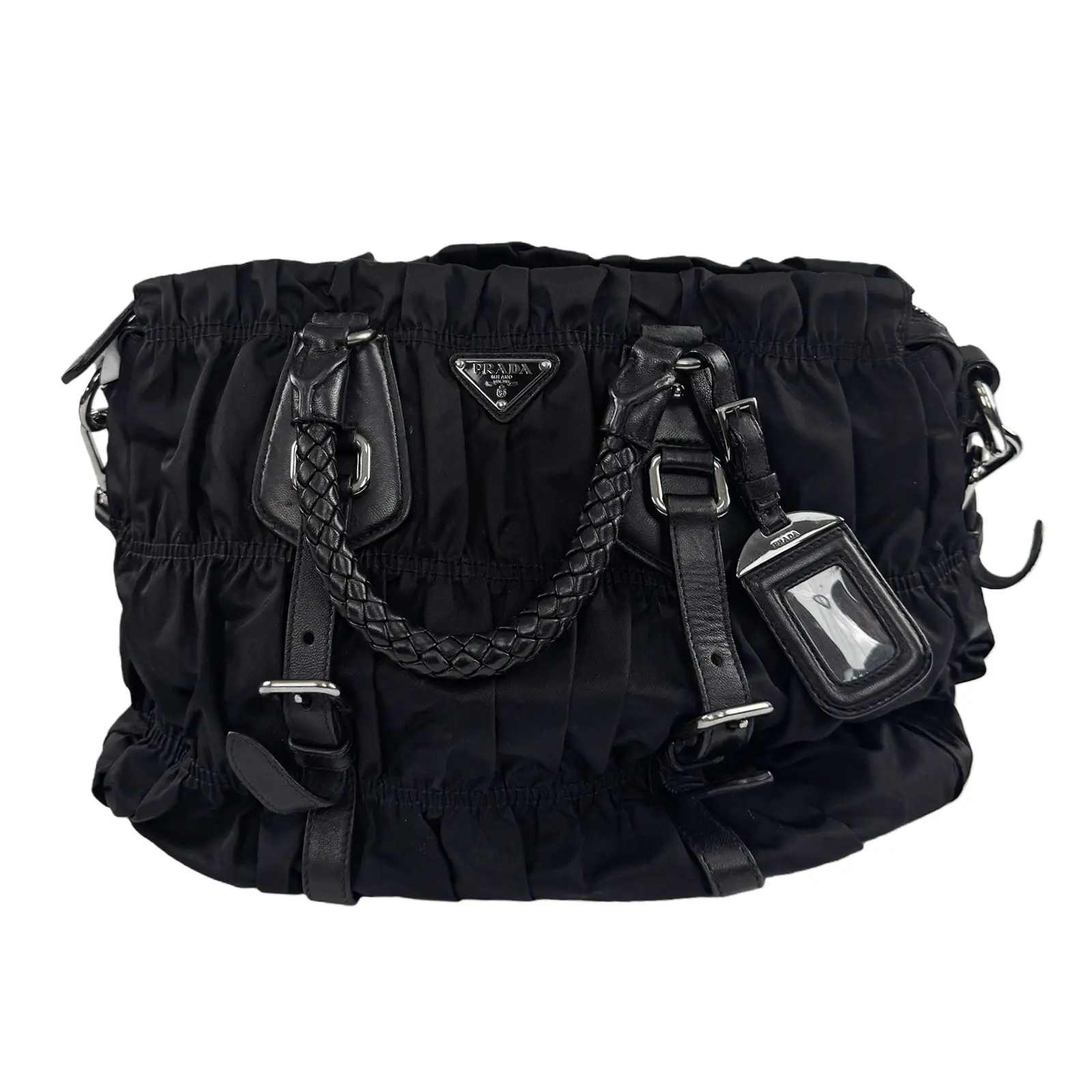Pre-owned PRADA Nylon Tote Bags Tessuto Gaufre Black Large Tote