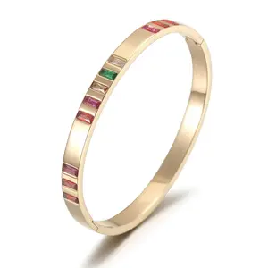 14k Gold Plated Multi-color Stone Bangle Bracelet