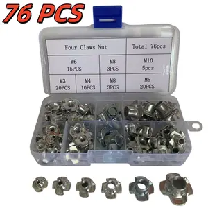76pcs Carbon Steel Four Claw Nuts M3-M8, Speaker T Type Insert Nut, Blind Four Pronged Insert T Nut for Wooden Furniture Hardware