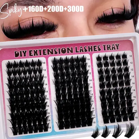 300D+200D+160D/60D+100D+60D Spikes Lash Cluster Eyelash Extensions 180pcs/260pcs Thick Spiky Lashes 10-18mm Wispy Fluffy Curly Eyelash Extensions DIY Eyelash Clusters Cosmetic Curly Lashes Voluminous False Eyelashes, Diy Volume Eyelashes