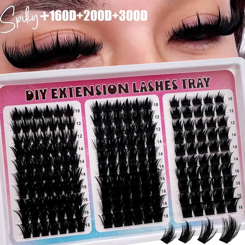 300D+200D+160D/60D+100D+60D Spikes Lash Cluster Eyelash Extensions 180pcs/260pcs Thick Spiky Lashes 10-18mm Wispy Fluffy Curly Eyelash Extensions DIY Eyelash Clusters Cosmetic Curly Lashes Voluminous False Eyelashes, Diy Volume Eyelashes