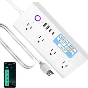 Zigbee Smart Power Strip with 4 Ac Outlets and 4 USB Ports, Surge Protector, Compatible with Alexa and Google Home, Etl Certified, 16a