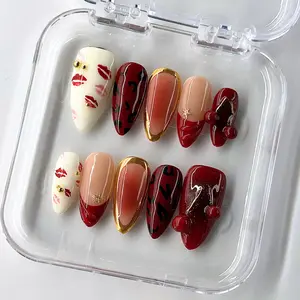 NailPhoria PASSION KISS - Valentine Handmade Press-On Nails | Reusable, Salon-Quality, Long-Lasting, Glossy Design