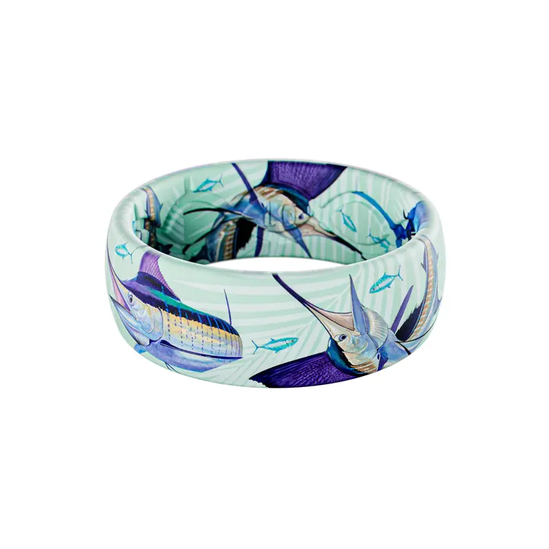 Groove Life Guy Harvey Billfish Collage Silicone Ring - Breathable Men's Wedding Band, Flexible Rubber Ring, Gym, Fishing, Outdoor Accessories, Gift for Him