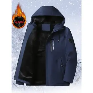 Men's warm and insulated winter jacket with full zipper closure, hooded windbreaker, machine washable cold weather outdoor apparel, suitable for skiing, snowboarding, hiking Windproof Outerwear