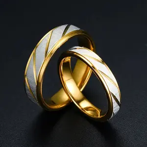2Pcs Stainless Steel Couple Wedding Rings, Diagonal Lace Design, Romantic Valentine Engagement Jewelry Gift, Wedding Ring