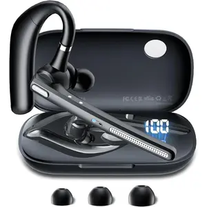 Headset with 72-Hour Talk Time & 500mAh  Case,  V5.3 Headset with Noise Cancelling Mic -  Earpiece Hands-Free Headphones for Office Trucker Driving Business,Black