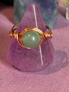 Green Aventurine size 6 copper wire-wrapped ring