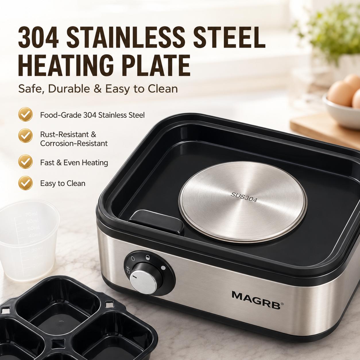 【DealsForYouDays】MAGRB Rapid Egg Cooker Electric 8 Egags Capacity, Soft, Medium, Hard Boiled, Poacher, Omelet Maker Egg Poacher With Auto Shut-Off, BPA Free