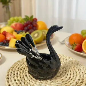 6-Piece Elegant Swan Fruit Fork Set, Safe Plastic Utensils for Home Desserts, Beautiful & Practical Kitchen Tool with Storage