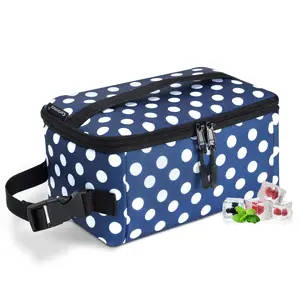 CERBONNY Cooler Bag - 6 Cans Capacity - Built in 2 Detachable Gel Packs - Navy Blue with White Polka Dots - Polyester Material - Perfect for On-the-Go Meals - Normal Lunch Box Size