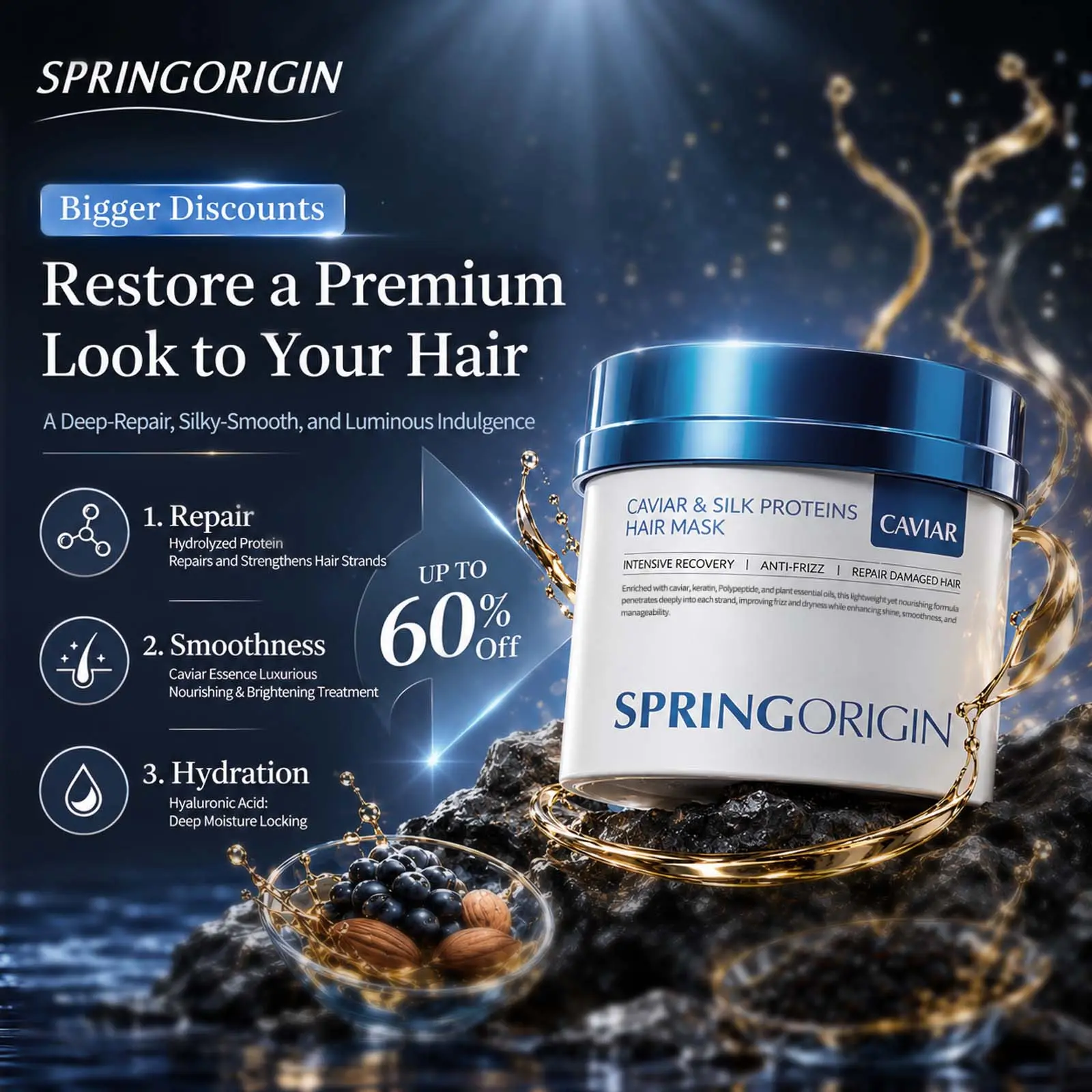 Springorigin Collagen Hair Mask, Deep Repair Treatment for Dry Damaged Hair, Deep Nourishment Boosts Glossy Shine, Suitable for All Hair Types & Straight Hair #Summervibes④
