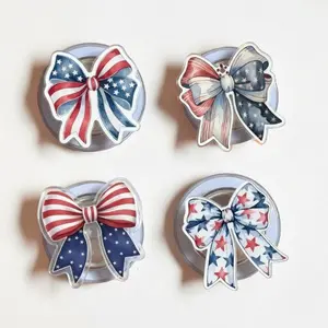 Patriotic Bow MagSafe Phone Grip Set, Magnetic Pop Socket Kickstand, American Flag Coquette Phone Holder Gift for 4th of July