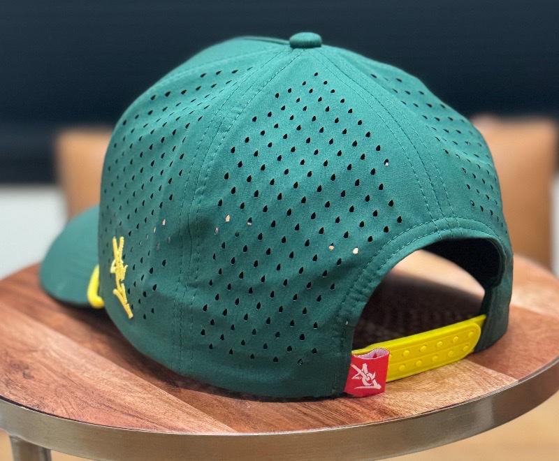 Augusta Golf Hat - Green with White Embroidery and Yellow Trim - Adjustable Snapback for Men and Women