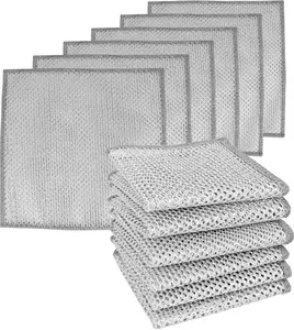 10 Pack Non-Scratch Wire Dishcloth – Dual-Sided Reusable Dishwashing Rags for Wet & Dry Cleaning, Heavy Duty Steel Scrubber Cleaning Pads for Cookware, Pots, Pans, Sinks, Dishes & Stove Tops