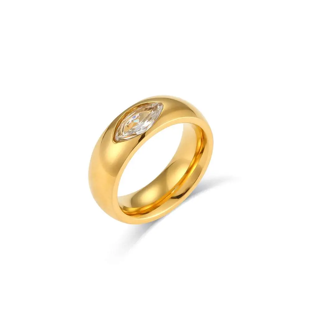 Medora Elegant Stone Ring Band, 18K Gold Plated Stainless Steel with Cubic Zirconia, Tarnish Free and Waterproof