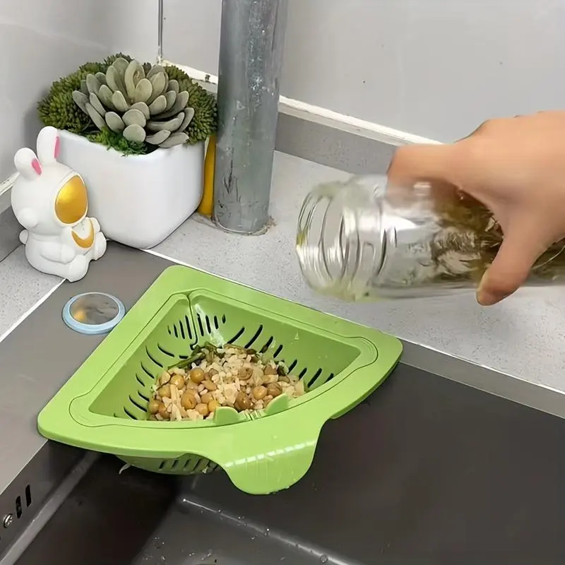 Triangle Drain Basket Random Color Kitchen Filter Net, Durable Triangle Design, Perfect for Draining Produce & Utensils, Food Colander Kitchenware, Vegetable Colander, Strainer Basket