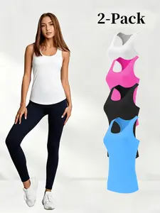 High Stretch Shaping Sports Tank Top Women Slim Fit Fitness Yoga Running Training Top Lightweight Breathable Comfortable Waist Slimming Non-Restrictive Perfect Summer Exercise Outfit Multiple Colors 2-Pack Casual Daily Wear