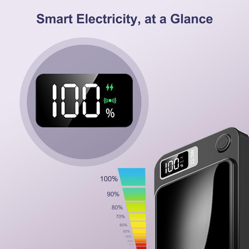 light and thin-Digital Power Display 10000 mAh Wireless Magnetic Power Bank for iPhone & Android Phones, Compact and Portable Charger Chargeable Smartphone Battery