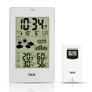 Wall Hanging Radio Clock, Wireless Indoor Outdoor Weather Station, Thermometer Humidity Barometer with Ice Alarm