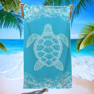 1pc Fresh Style Beach Towel, Tiffany Blue Turtle Print Bath Towel, Soft Skin-Friendly Large Towel, Ideal Gift for Family and Friends