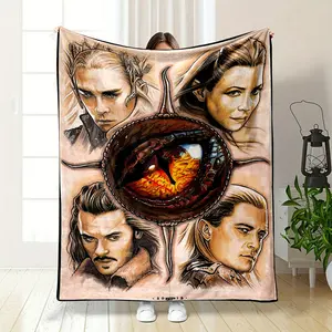 Hobbit Themed Blanket Printed with Classic Characters from the Movie, Including Thranduil the Elvenking of Mirkwood, Tauriel the Captain of the Mirkwood Guard, Bard the Bowman of Lake-town, Legolas