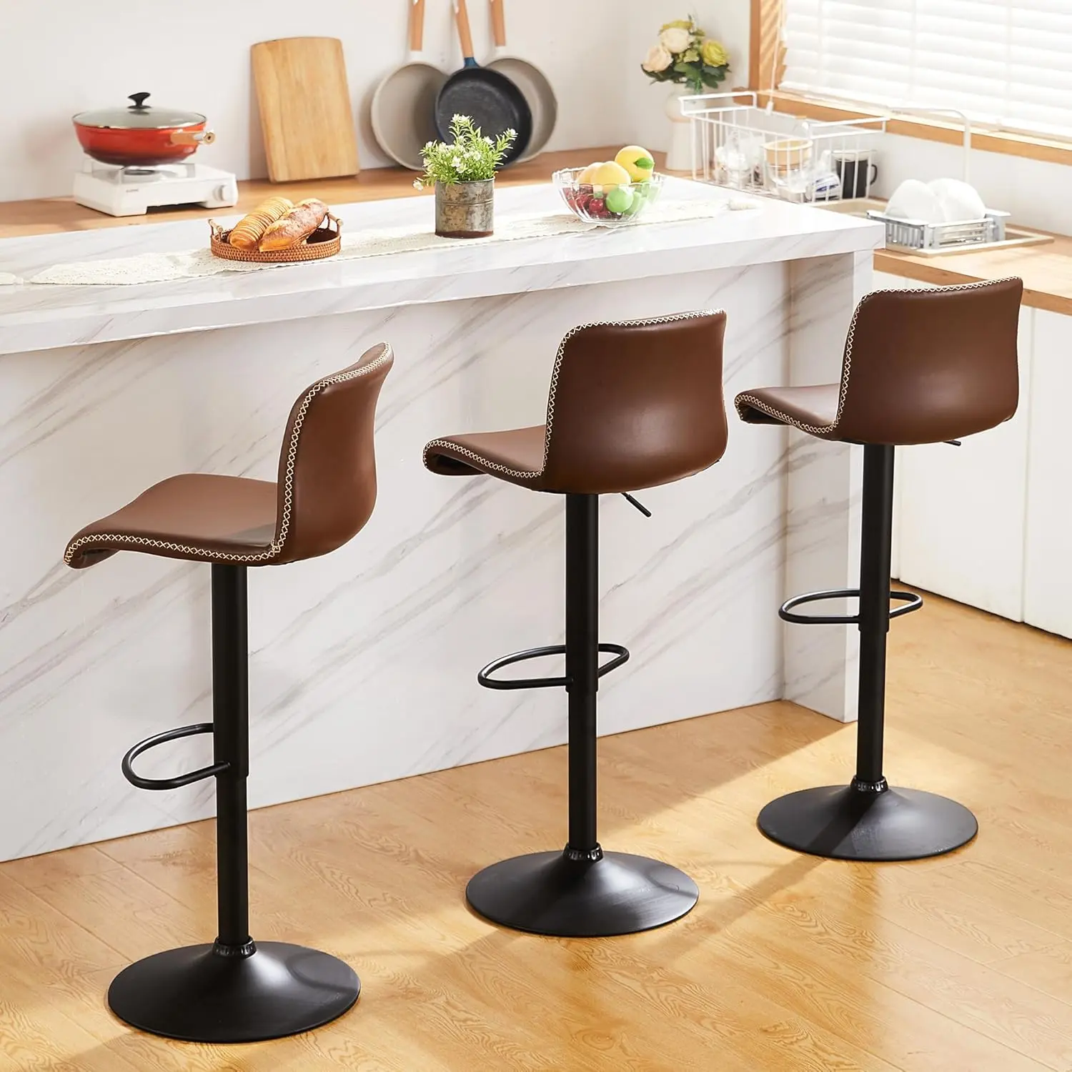 FIRAVOE Bar Stools Set, Swivel Counter Height Barstools with Back, Adjustable Height 24" to 32", Brown Faux Leather Bar Chairs for Kitchen Island  (24'' to 32''),dorm essentials,home decor