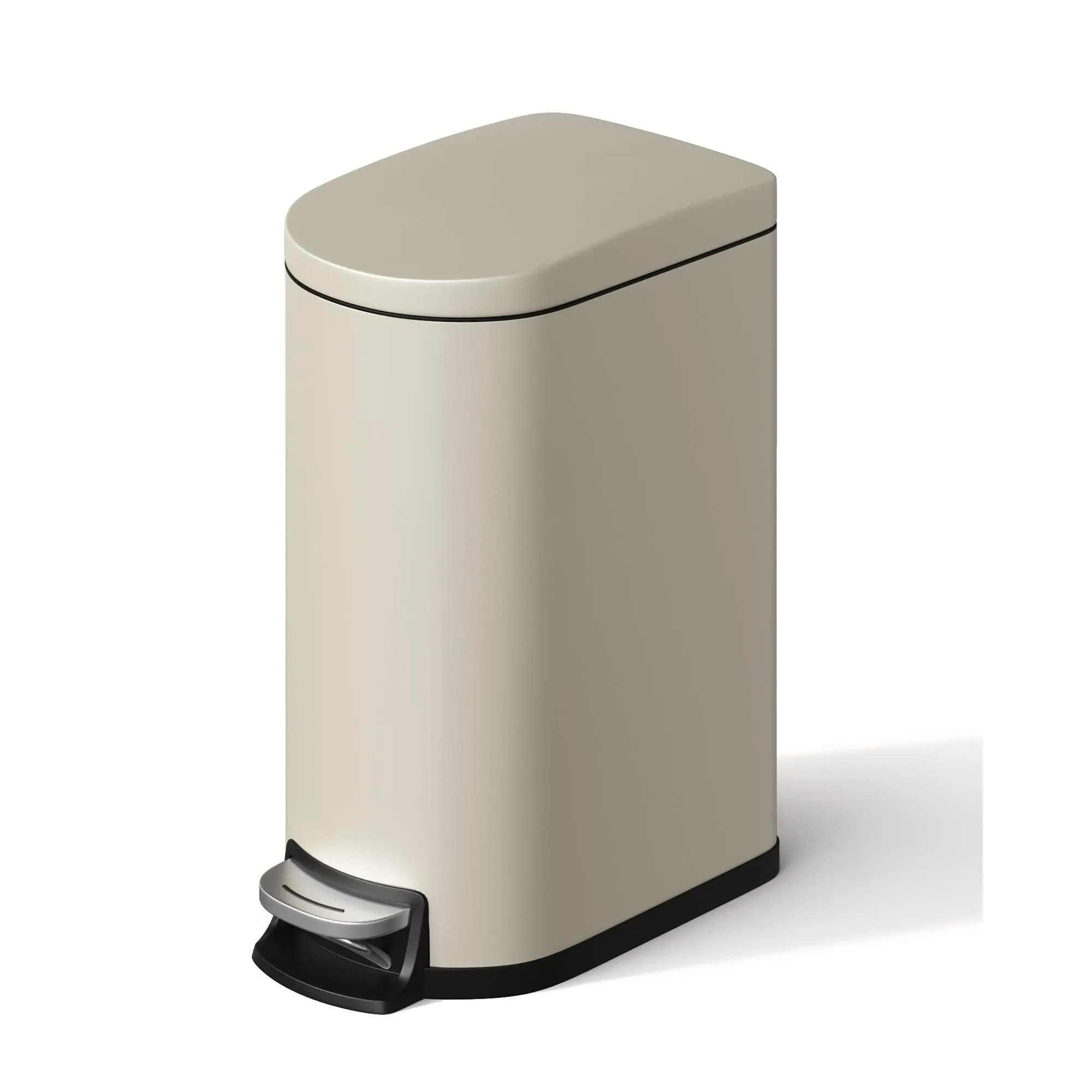 Slim Kitchen Trash Can, Stainless Steel Step-On Bin with Soft-Close Lid and Removable Inner Bucket – Odor Control, Waterproof, Rear Handle, Anti-Fingerprint