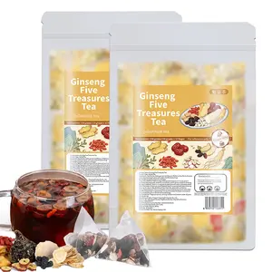 Ginseng Five Treasures Energy Tea - Unisex Wellness | Energy, Stress Relief & Hormone Balance for All Genders - Quick Caffeine-Free Energy Drink with Premium Herbs from China