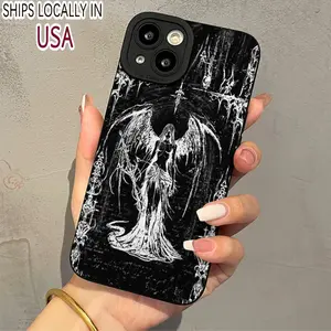 Punk Angel Pattern Phone Case, Full Body Shockproof Phone Protective Cover, Phone Accessories for iPhone 7 8 11 12 13 14 15 Plus Pro Max X XR XS Max Screen Protector Black