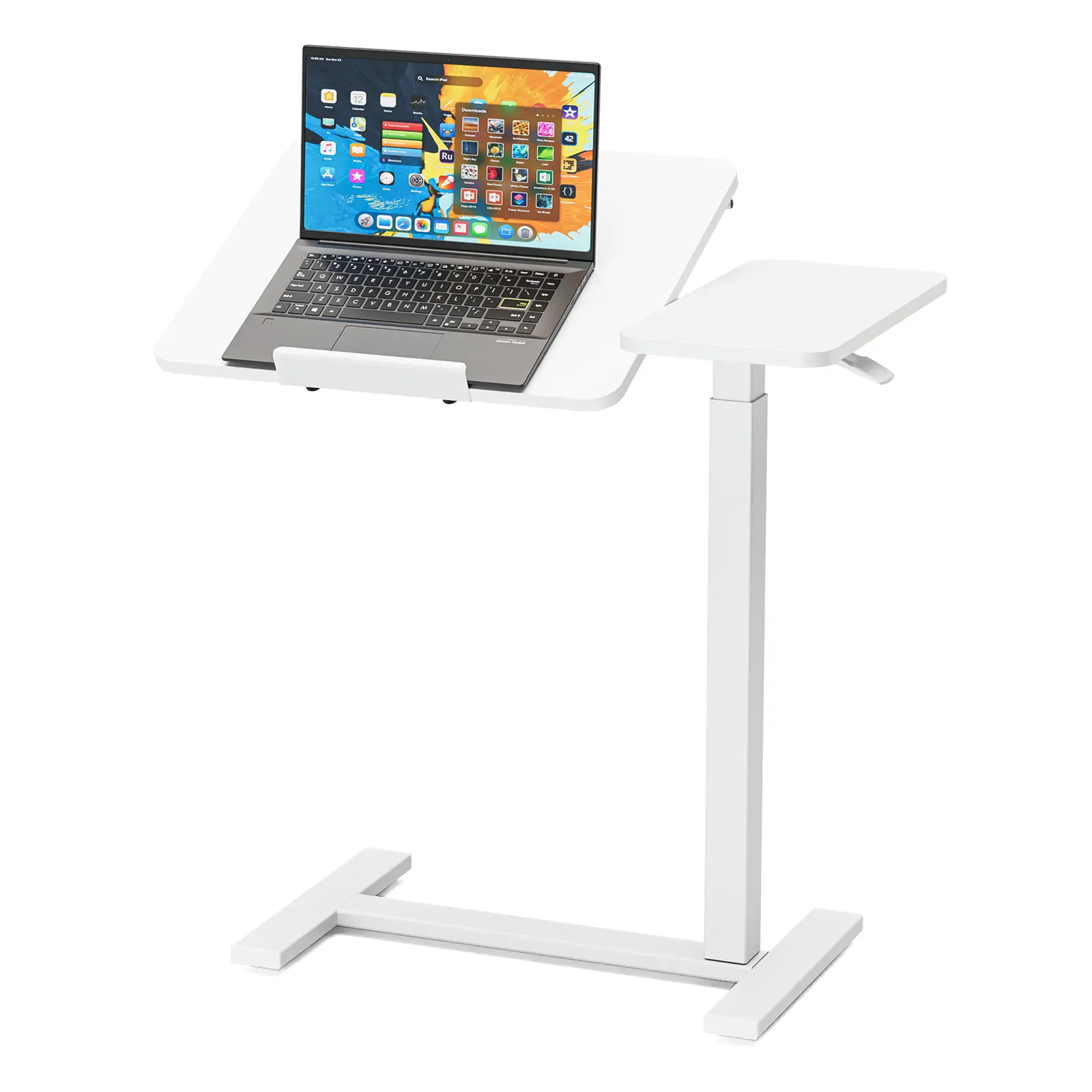 Adjustable Overbed Table with Wheels, Mobile Rolling Laptop Desk, Tilting Bedside Table for Laptop, Bed, Sofa, and Office Use, Black/White