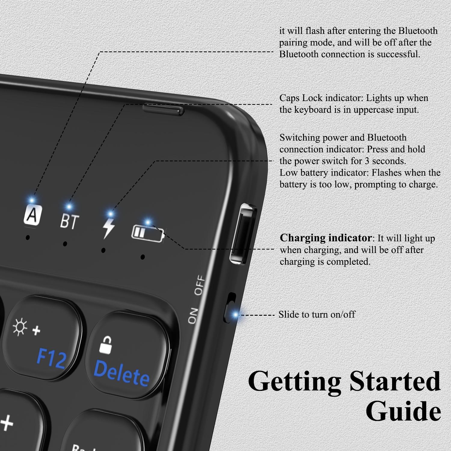 10-inch Portable Slim Bluetooth Keyboard, Wireless Colorful Compact 78keys Silent Linear Scissor Switch Round Keycaps TKL Keyboards with Power on/Off for Tablet, PC, Laptop, Smart Phones