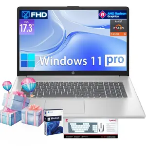 HP 17-inch Laptop for Business and Student - up to 32GB RAM, 512GB SSD, AMD Ryzen 5 7430U, Windows 11 Pro, Fast Charge, Wi-Fi 6, 17.3” FHD Anti-Glare Display,Bundle Accessory