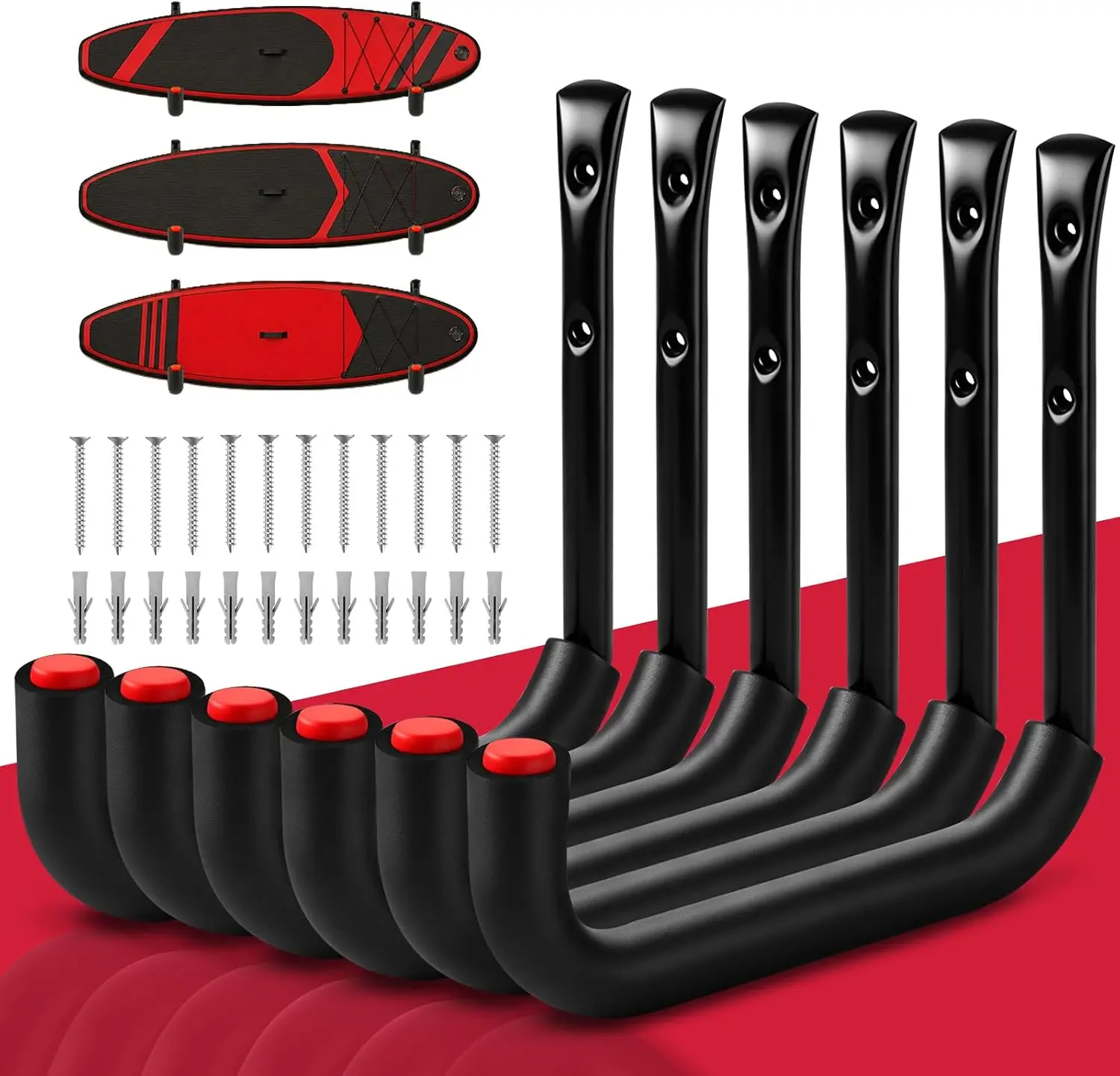 SEDY 6 Pack 9.8 in Heavy Duty Garage Hooks - Wall Mount Ladder Hooks with EVA Padding, 66 LB Load Capacity Steel Utility Hangers for Bikes, Folding Chairs, Easy Installation, 6 Pack 9.8\ Heavy Duty Garage Hooks