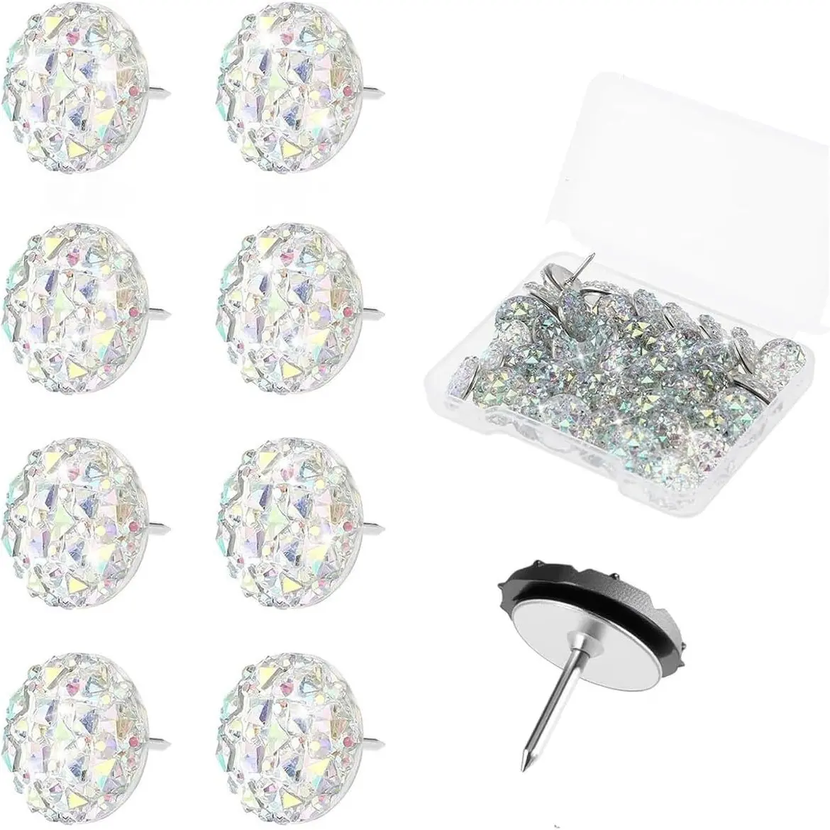 Diamond Pin, 20 Silver Push Pins, Rhinestone Push Thumbtack, Decorative Push Thumbtack for Bulletin Boards and Hardwood Boards, Suitable for Office, Map Display and Other Scenarios