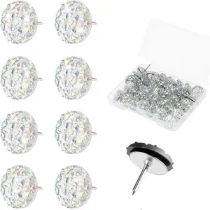 Diamond Pin, 20 Silver Push Pins, Rhinestone Push Thumbtack, Decorative Push Thumbtack for Bulletin Boards and Hardwood Boards, Suitable for Office, Map Display and Other Scenarios