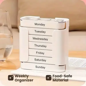 Pill Storage Organizer Box, 4 Times a Day, 1 Count Large Capacity Portable Fill Weekly AM PM Pill Box, Medicine Organizer 7 Day, Daily Pill Cases