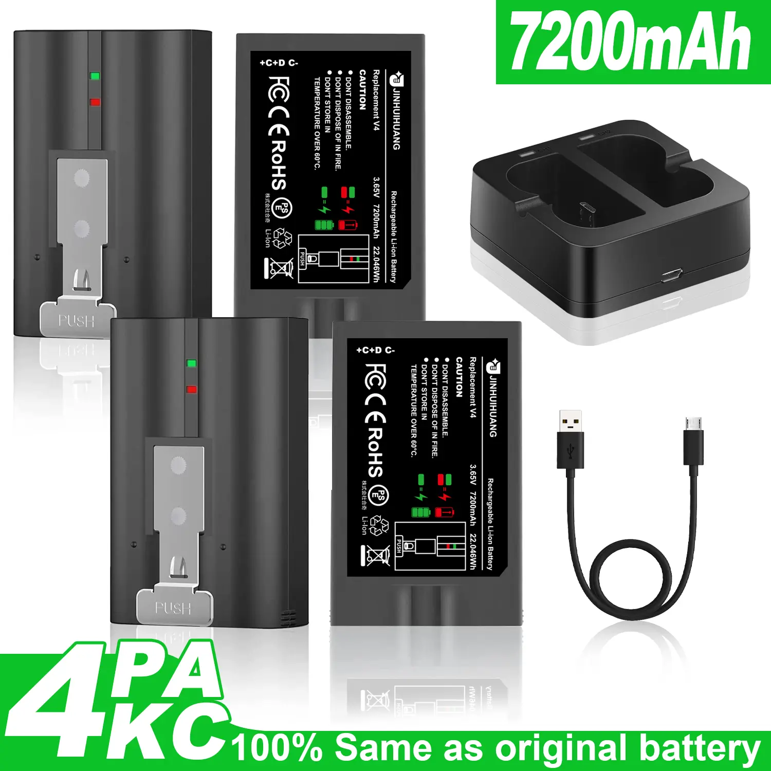 7200mAh 2-Pack Lithium-Ion Battery Pack for Ring Video Doorbell Gen 2/3/3+/4 & Security Cameras - 2X Capacity, Fast Charge, Overheat Protection, FCC Certified