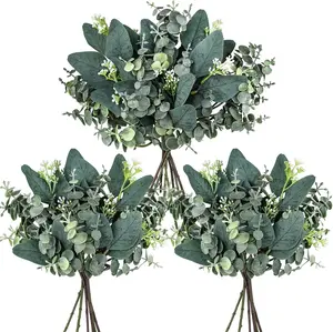 20 count Mixed Artificial Oval Eucalyptus Leaves Bulk with White Seeds Stems and Spray for Vase Floral Wreath Bouquets Wedding Greenery Decoration