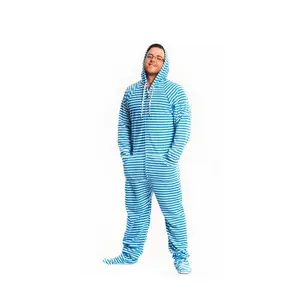 Blue Striped Adult Footed Pajama Onesie