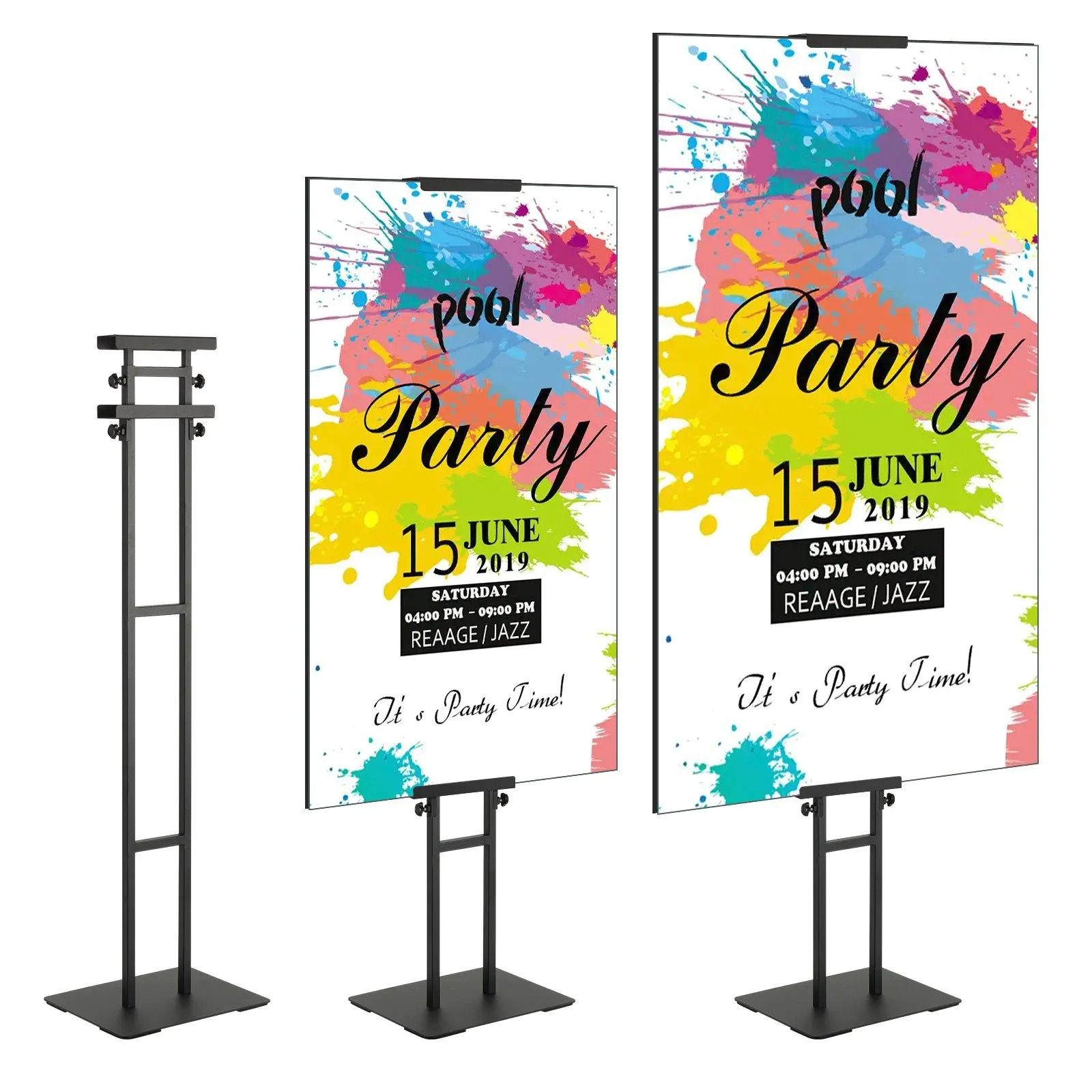 Adjustable Height up to 75 Inch Double‑Sided Poster Stand, Heavy‑Duty Floor Pedestal Sign Holder with Shock‑Absorbing Base, Dual‑Pole Stable Banner Display Stand for Poster Board & Foam Board Advertising Display