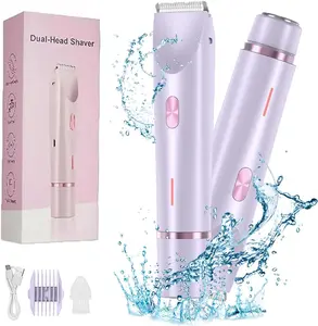 Oceantree Bikini Trimmer for Women, Electric Shaver and Razor Rechargeable 2-in-1 Body and Facial Epilator, Dual Heads for Painless Trimming of Pubic Hair, Face, Underarms and Legs, Summer Gift bikini  trimmers