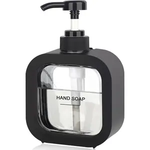 Hand & Dish Soap Dispenser - Modern Plastic Pump with Labels - Black